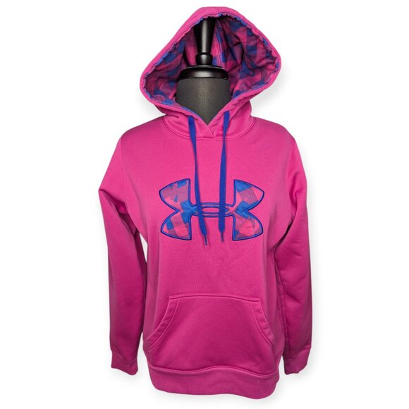 Under Armour Vibrant Pink Hoodie with Blue Accent Size Medium - Picture 2 of 15